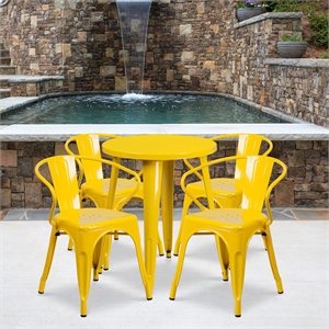 Flash Furniture 5 Piece 24&quot Round Metal Dining Set in Yellow