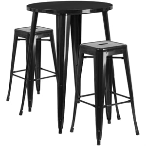 Flash Furniture 3 Piece 30&quot Round Metal Pub Set in Black and Antique Gold