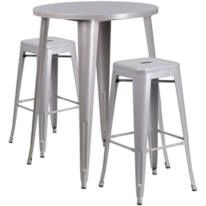 Flash Furniture 3 Piece 30&quot Round Metal Pub Set in Silver