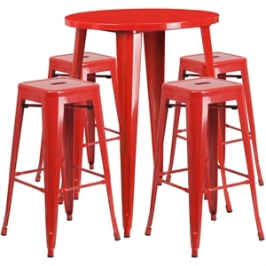 Flash Furniture 5 Piece 30&quot Round Metal Pub Set in Red