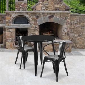 Flash Furniture 3 Piece 30&quot Round Metal Dining Set in Black and Antique Gold
