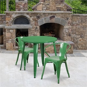 Flash Furniture 3 Piece 30&quot Round Metal Dining Set in Green