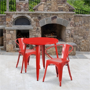 Flash Furniture 3 Piece 30&quot Round Metal Dining Set in Red