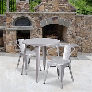 Flash Furniture 3 Piece 30&quot Round Metal Dining Set in Silver