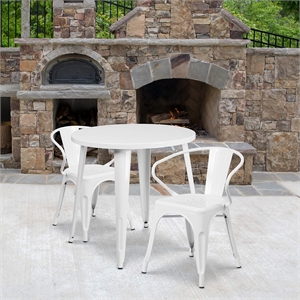 Flash Furniture 3 Piece 30&quot Round Metal Dining Set in White