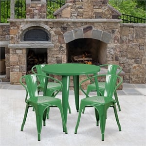 Flash Furniture 5 Piece 30&quot Round Metal Dining Set in Green