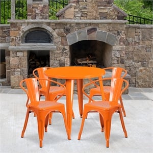 Flash Furniture 5 Piece 30&quot Round Metal Dining Set in Orange