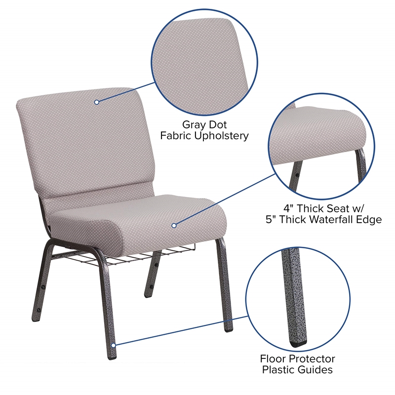 Flash Furniture Hercules Church Chair with Rack in Gray