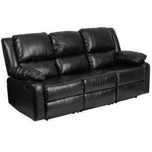 Flash Furniture Harmony Leathersoft Upholstered Reclining Sofa in Black