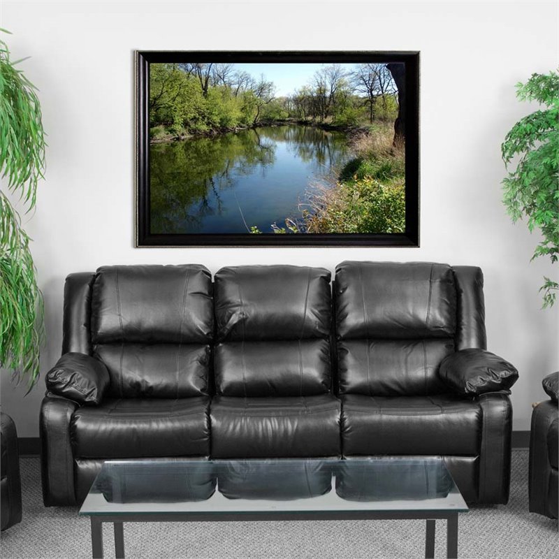 Flash Furniture Harmony Leathersoft Upholstered Reclining Sofa in Black