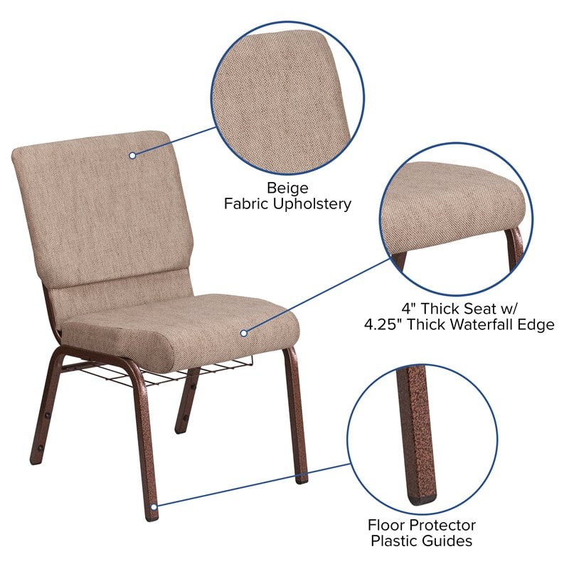 Flash Furniture Hercules Fabric Church Chair in Beige and Coppervein