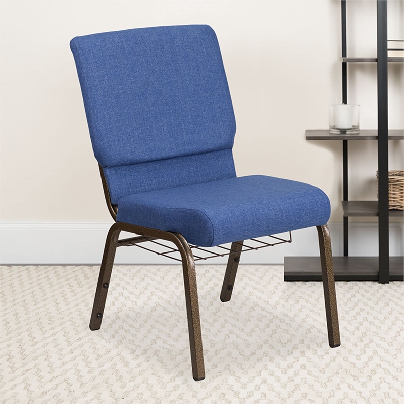 Flash Furniture Hercules Fabric Church Chair in Blue and Goldvein