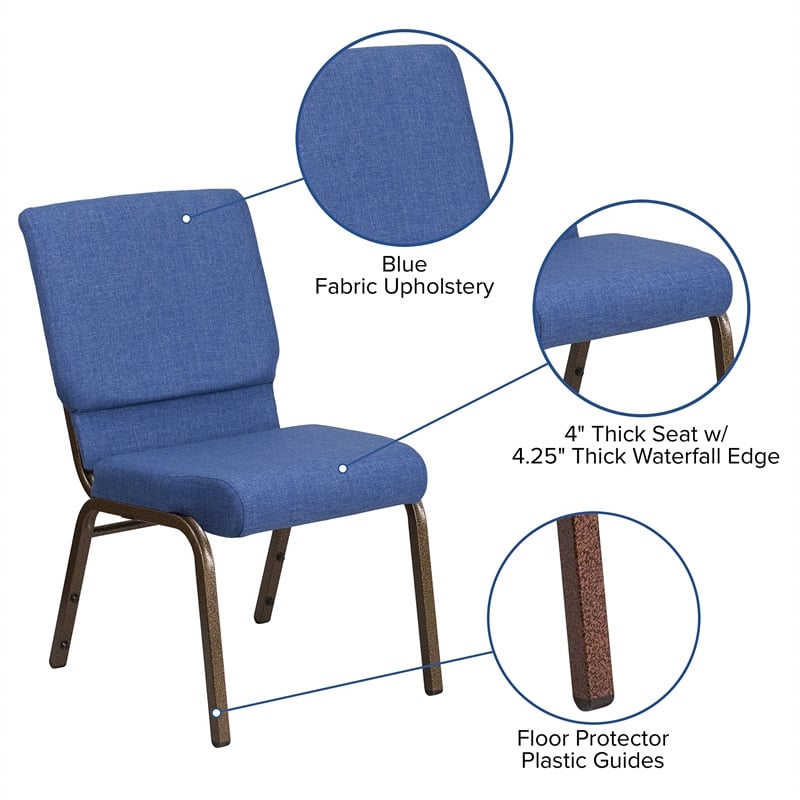 Flash Furniture Hercules Fabric Church Chair in Blue and Goldvein