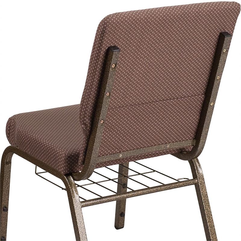 Flash Furniture Hercules Fabric Church Chair in Brown and Goldvein