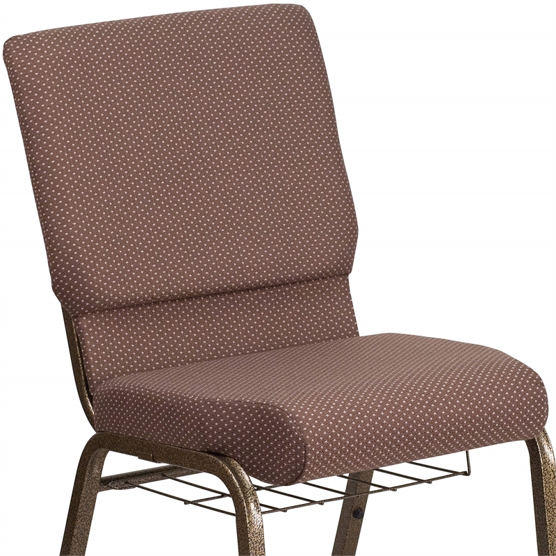 Flash Furniture Hercules Fabric Church Chair in Brown and Goldvein