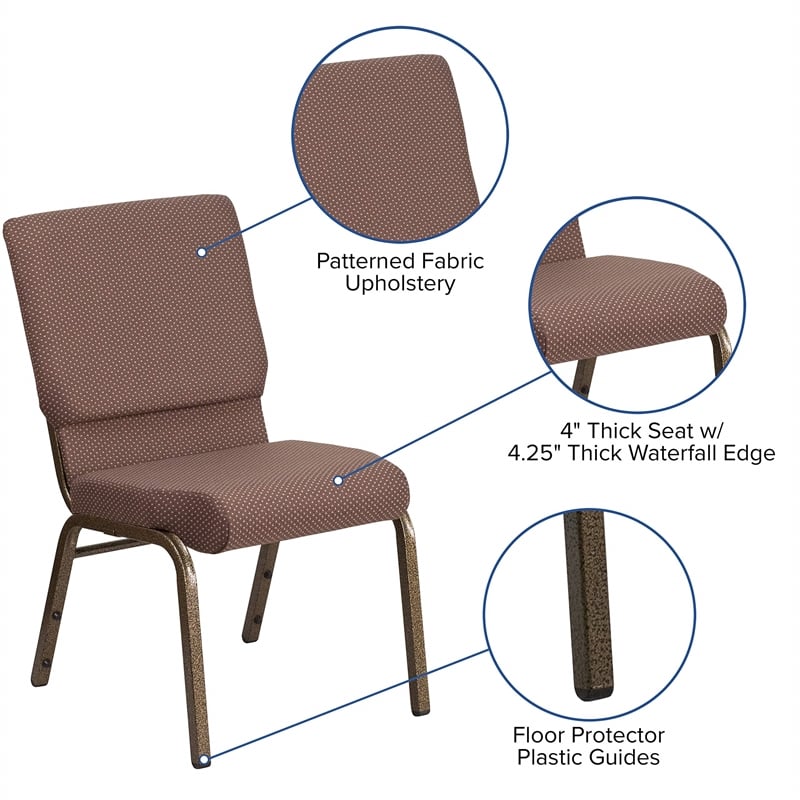 Flash Furniture Hercules Fabric Church Chair in Brown and Goldvein