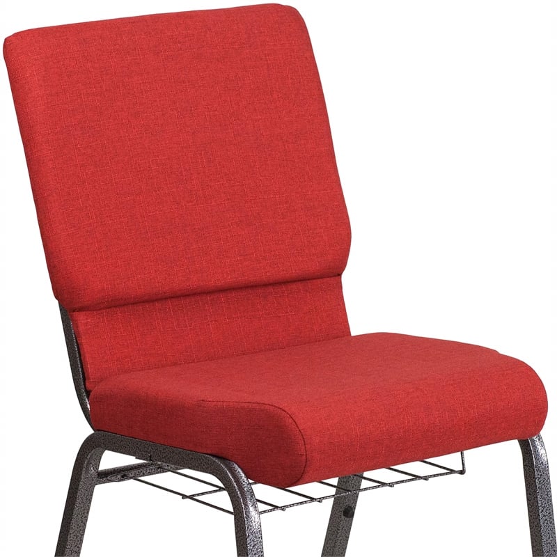 Flash Furniture Hercules Fabric Church Chair in Red and Silvervein
