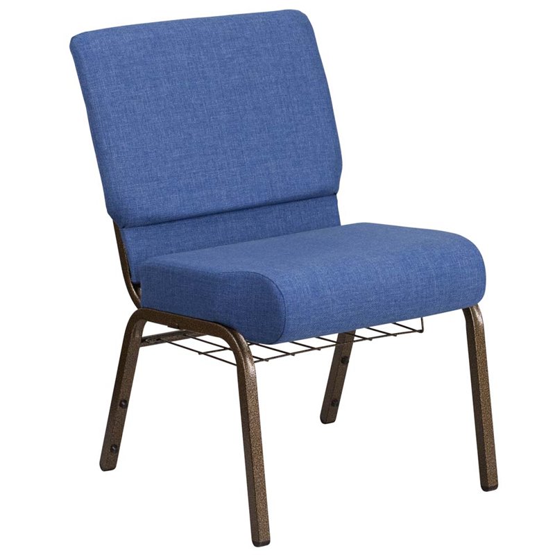 Flash Furniture Hercules Fabric Church Chair in Blue and Goldvein