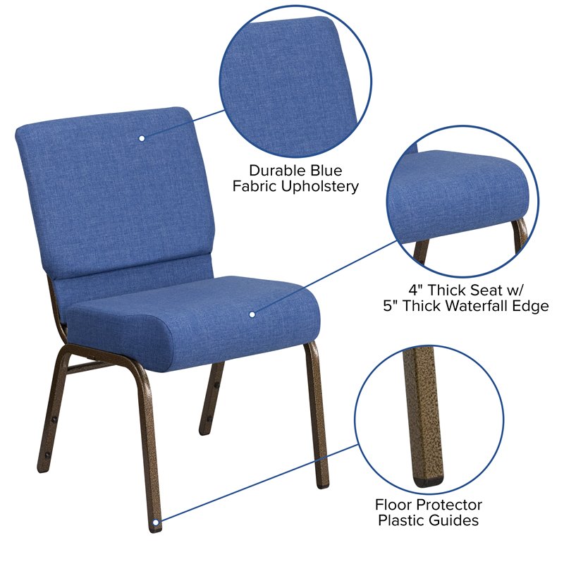 Flash Furniture Hercules Fabric Church Chair in Blue and Goldvein
