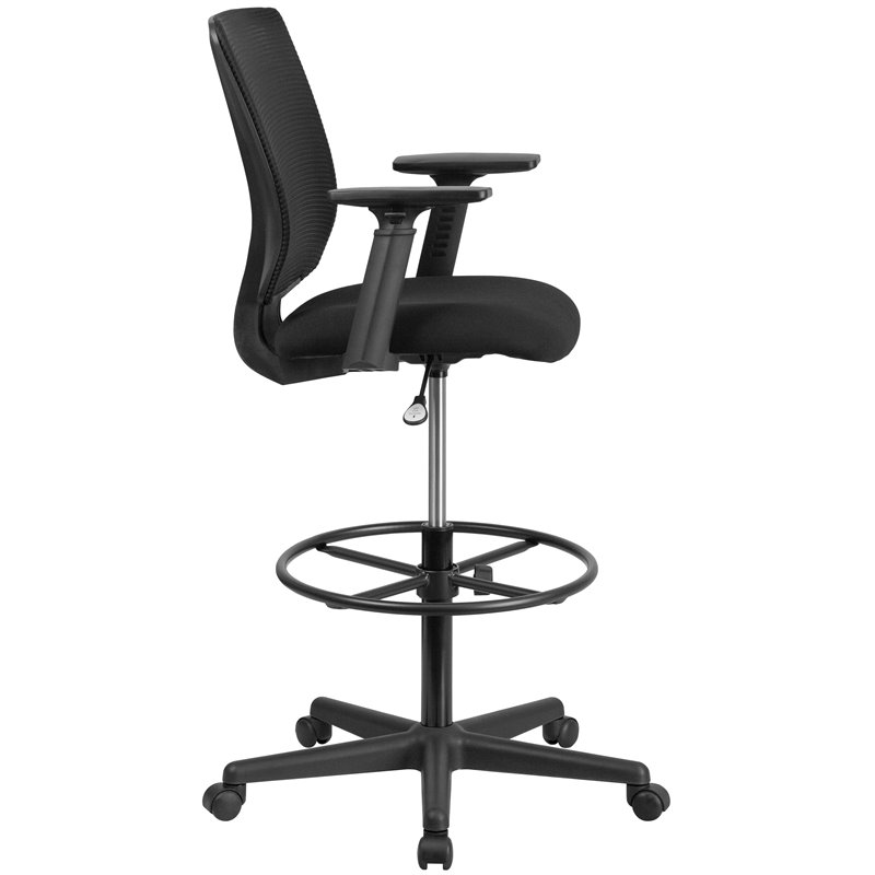 Flash Furniture Ergonomic Mid Back Mesh Swivel Drafting Stool in Black