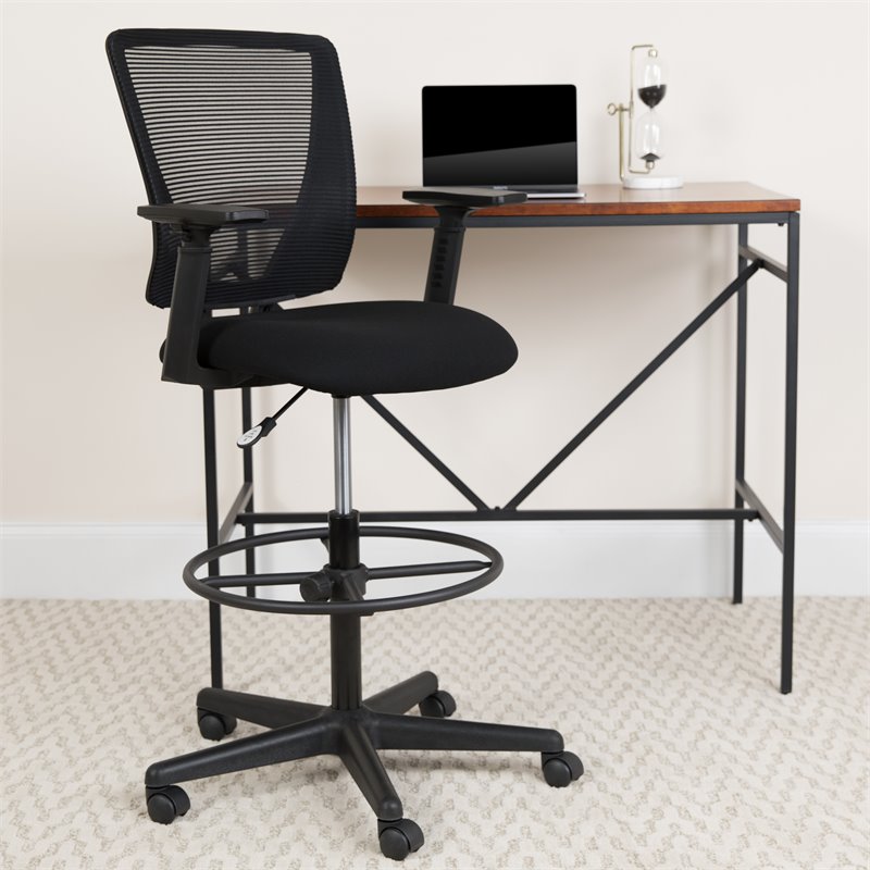 Flash Furniture Ergonomic Mid Back Mesh Swivel Drafting Stool in Black