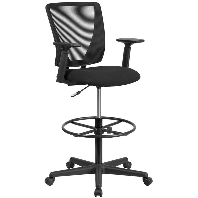 Flash Furniture Ergonomic Mid Back Mesh Swivel Drafting Stool in Black