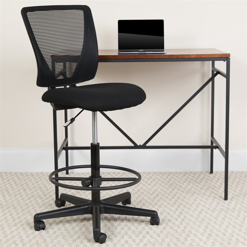 Flash Furniture Ergonomic Mid Back Mesh Swivel Drafting Stool in Black