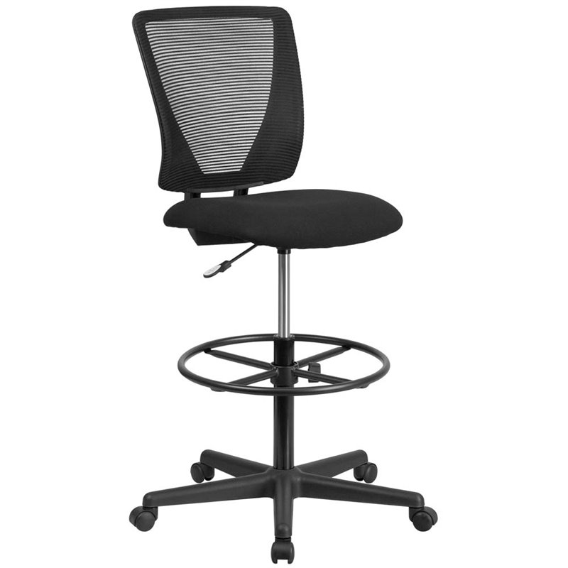 Flash Furniture Ergonomic Mid Back Mesh Swivel Drafting Stool in Black
