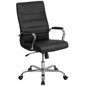 flash furniture horizontal leather stitching office swivel chair in black and chrome