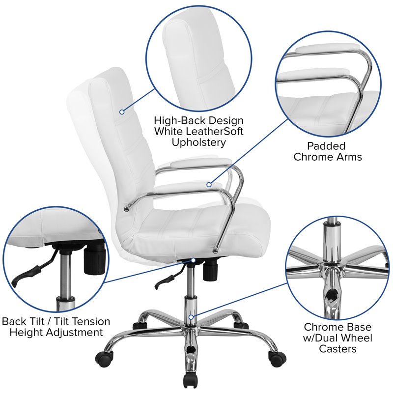 Flash Furniture High Back Leather Office Swivel Chair in White and Chrome