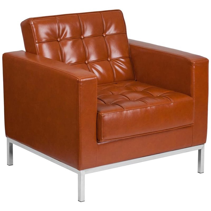 Flash Furniture Lacey Leather Reception Chair in Cognac Brown
