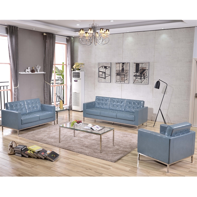 Flash Furniture Lacey Leather Reception Loveseat in Gray