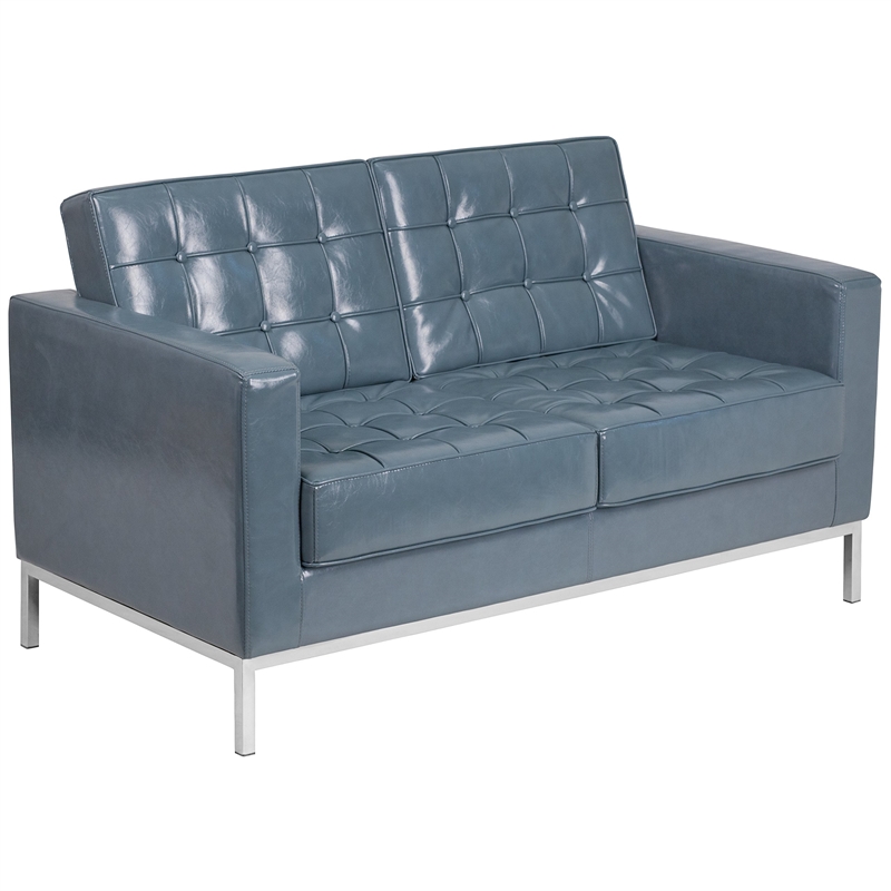 Flash Furniture Lacey Leather Reception Loveseat in Gray
