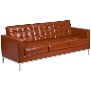 Flash Furniture Lacey Leather Reception Sofa in Cognac Brown