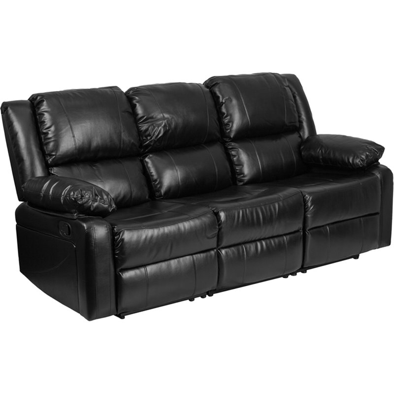 Flash Furniture Harmony 3 Piece Leather Reclining Sofa Set in Black