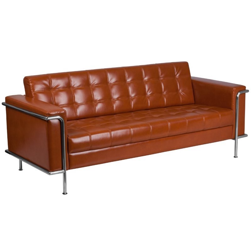 Flash Furniture Faux Leather Sofa In Orange