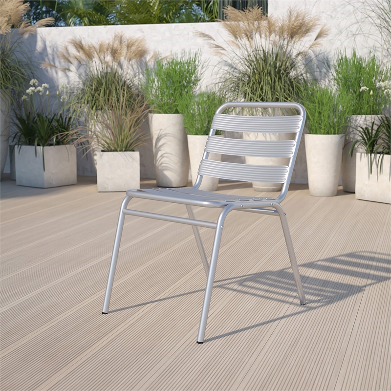 Flash Furniture Armless Chair With Slat Back in Gray