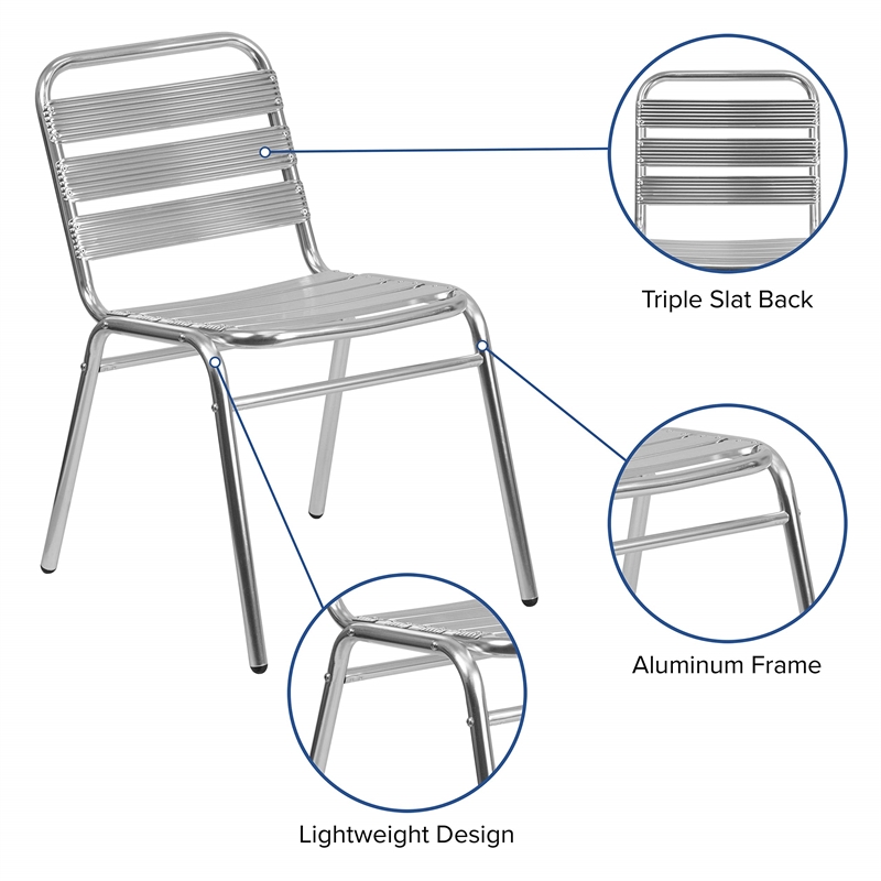 Flash Furniture Armless Chair With Slat Back in Gray
