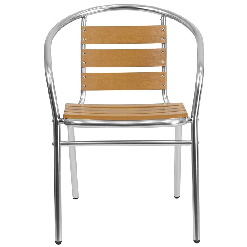 Flash Furniture Stack Chair With Slat Teak Back in Gray