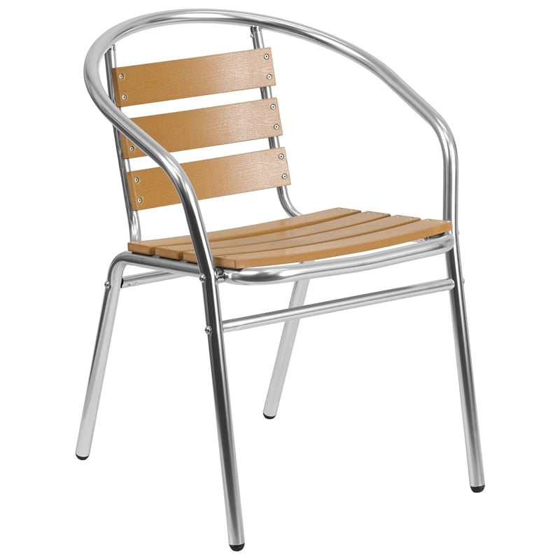 Flash Furniture Stack Chair With Slat Teak Back in Gray
