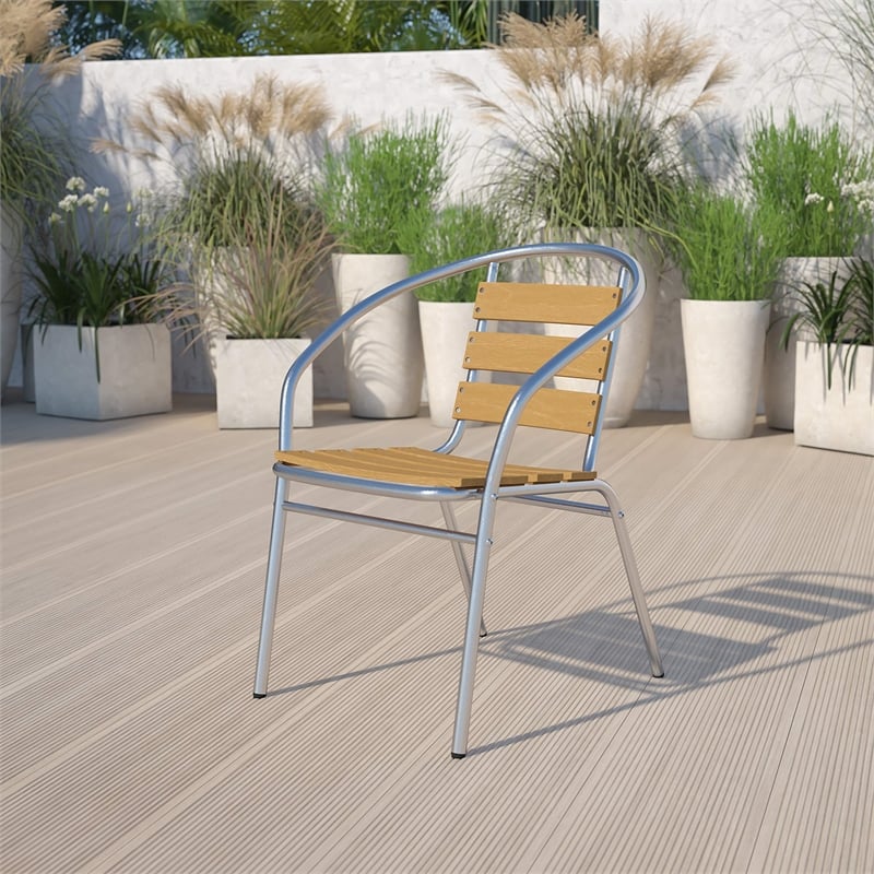 Flash Furniture Stack Chair With Slat Teak Back in Gray