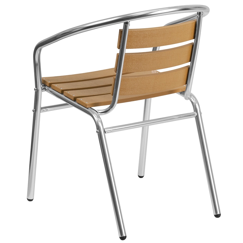Flash Furniture Stack Chair With Slat Teak Back in Gray