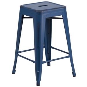 flash furniture stackable industrial metal backless bar stool in distressed antique blue