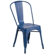 Flash Furniture Metal Curved Slat Back Dining Side Chair in Distressed Blue