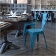 Flash Furniture Metal Curved Slat Back Dining Side Chair in Distressed Blue