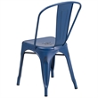 Flash Furniture Metal Curved Slat Back Dining Side Chair in Distressed Blue