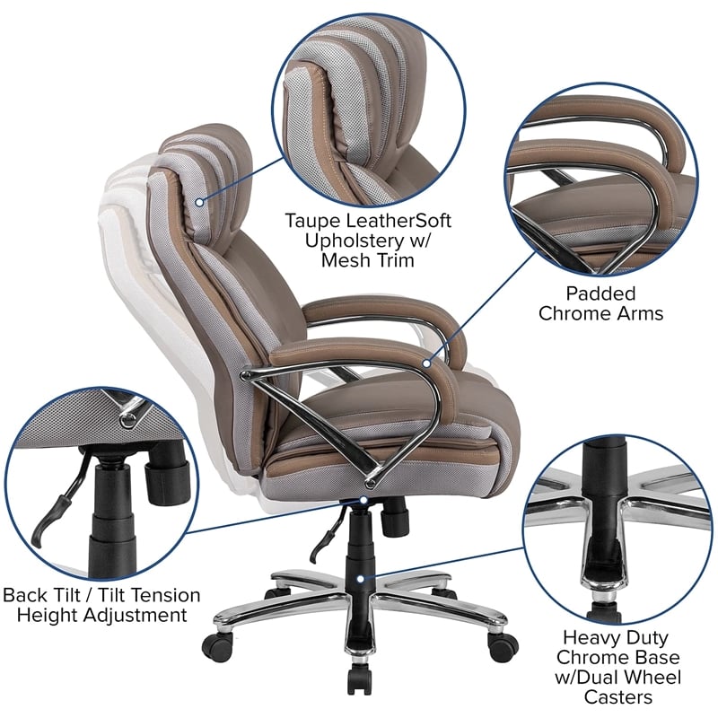 Flash Furniture Hercules Big and Tall Leather Office Chair In Taupe