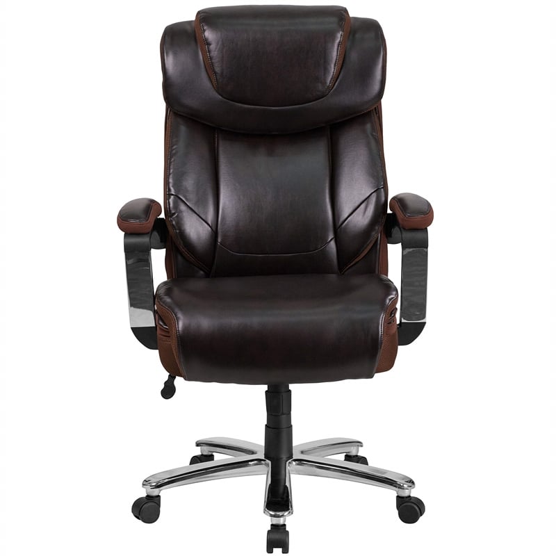 Flash Furniture Big and Tall Leather Office Swivel Chair in Black and Brown