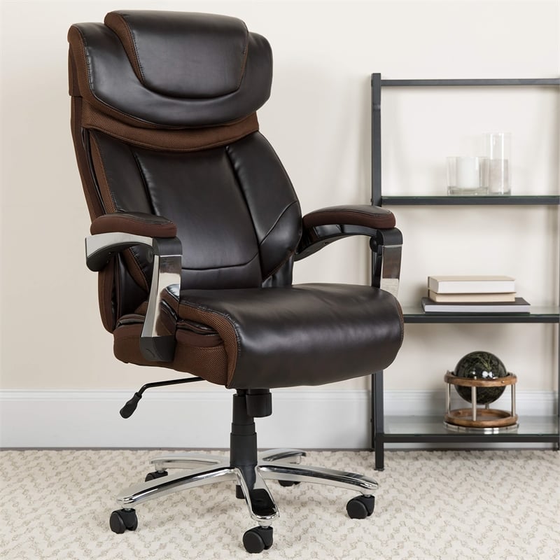 Flash Furniture Big and Tall Leather Office Swivel Chair in Black and Brown