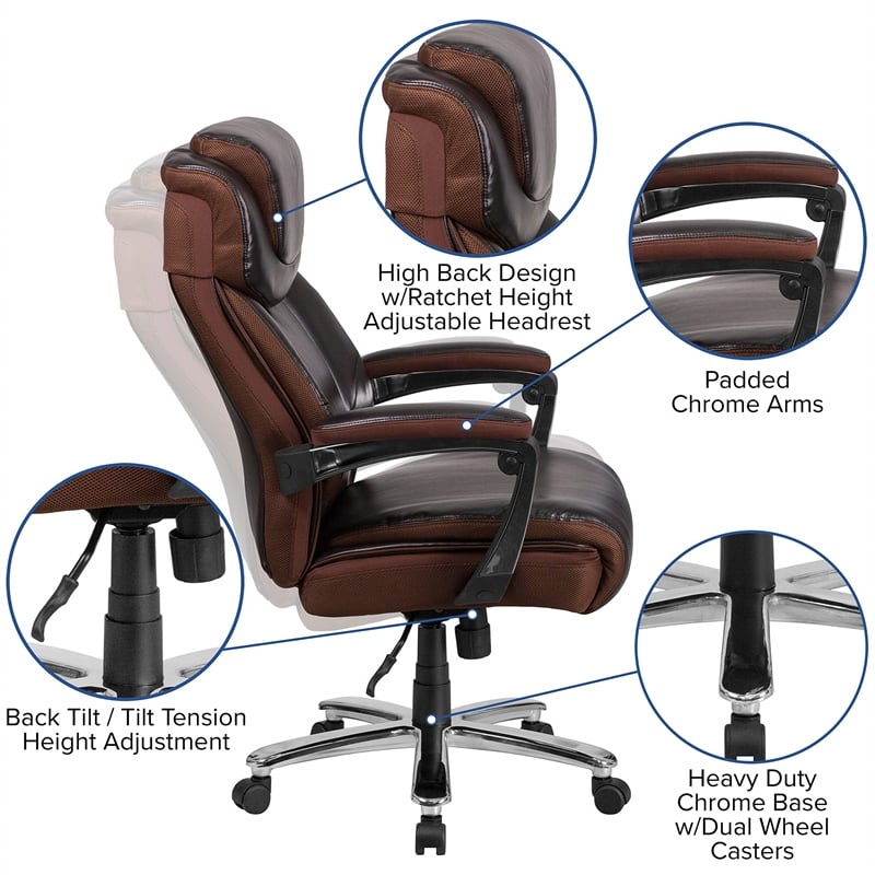 Flash Furniture Big and Tall Leather Office Swivel Chair in Black and Brown